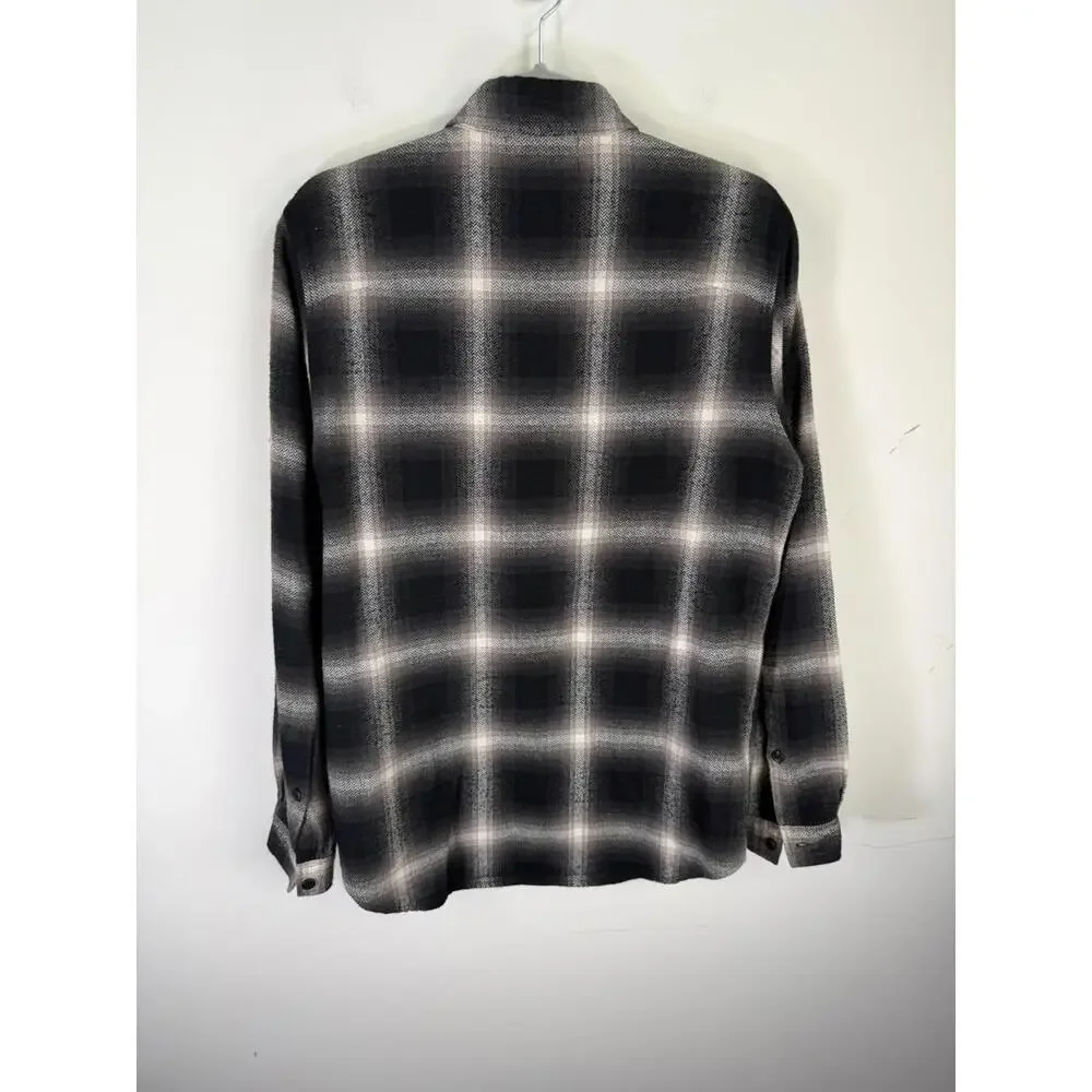 John Elliot Brushed Flannel Button Up Shirt White Black Plaid Medium - Picture 3 of 6